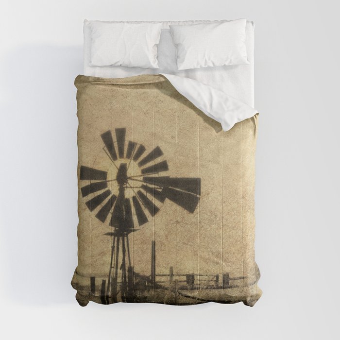 Old Windmill • Sepia • Western • Infrared • Texture Comforter