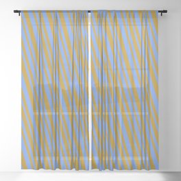 [ Thumbnail: Cornflower Blue and Dark Goldenrod Colored Pattern of Stripes Sheer Curtain ]