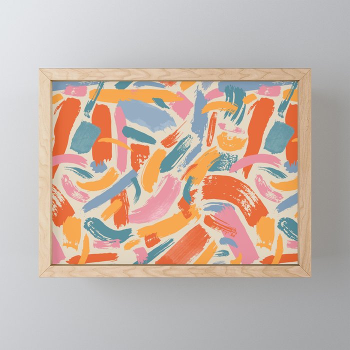 Colorful abstract paint brush stroke print Framed Mini Art Print