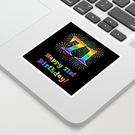 [ Thumbnail: 71st Birthday - Fun Rainbow Spectrum Gradient Pattern Text, Bursting Fireworks Inspired Background Sticker ]