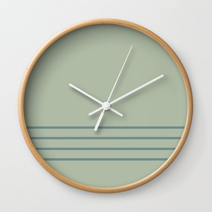 Muted Aqua and Green Line Pattern 2021 Color of the Year Aegean Teal & Salisbury Green  Wall Clock