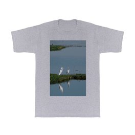 River Bank White Egrets Wader Birds T Shirt | Aquaticbirds, Peaceful, Egrets, Photo, Relaxing, Riverbanks, Whiteegrets, Herons, Waterbirds, Calm 