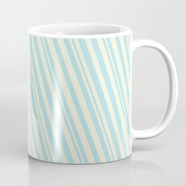 [ Thumbnail: Beige & Powder Blue Colored Lined/Striped Pattern Coffee Mug ]