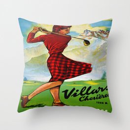 Vintage Villars Switzerland Golf Travel Poster Throw Pillow