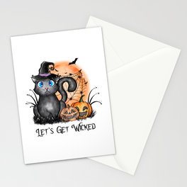 Lets get wicked halloween cat quote Stationery Card