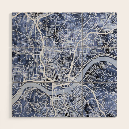 Cincinnati Ohio City Map Wood Wall Art by artpause Society6