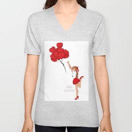 Girl With Red Ballons V Neck T Shirt