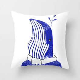 Blue Dapper Whale Throw Pillow