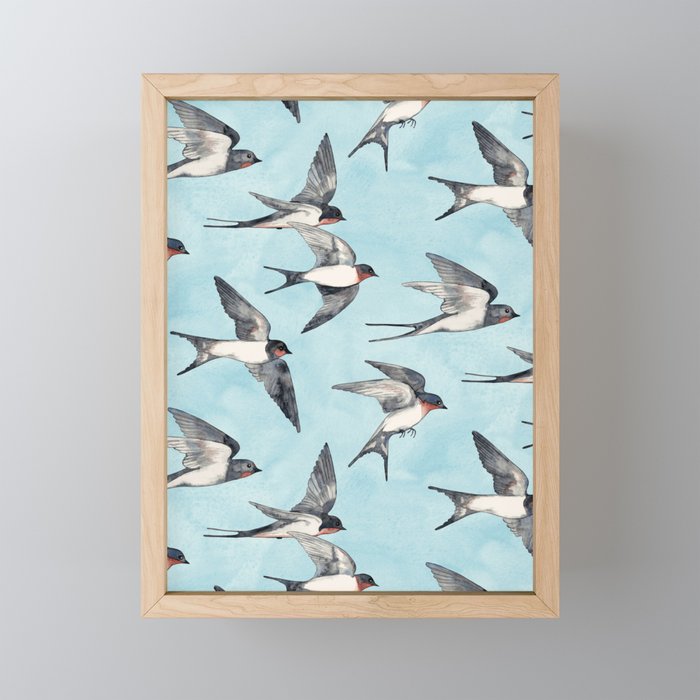 Blue Sky Swallow Flight Framed Mini Art Print