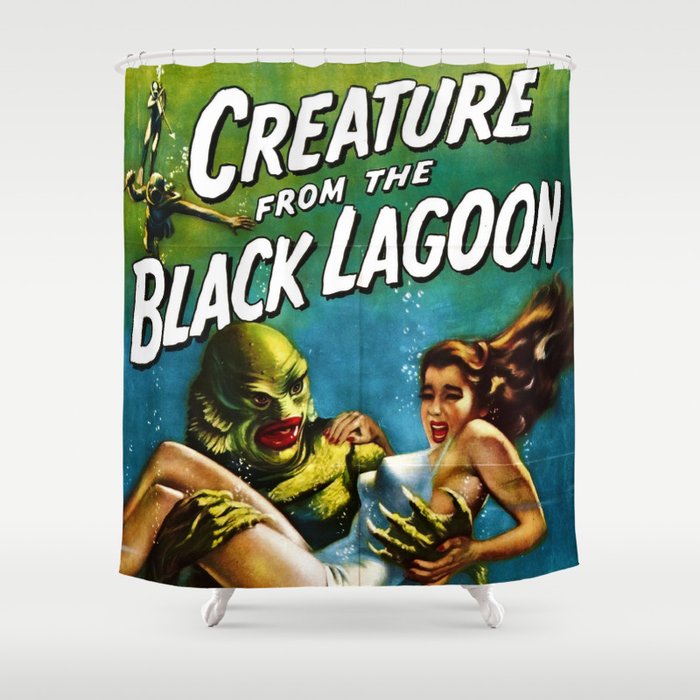 Vintage Creature from the Black Lagoon horror movie lobby theatrical poster card No. 2 green Shower Curtain