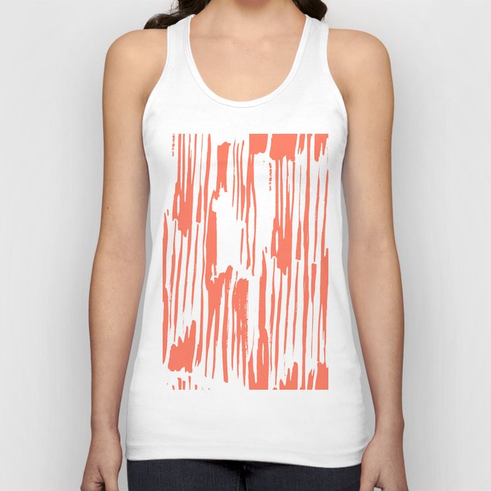 Bamboo Stripes White on Deep Coral Tank Top