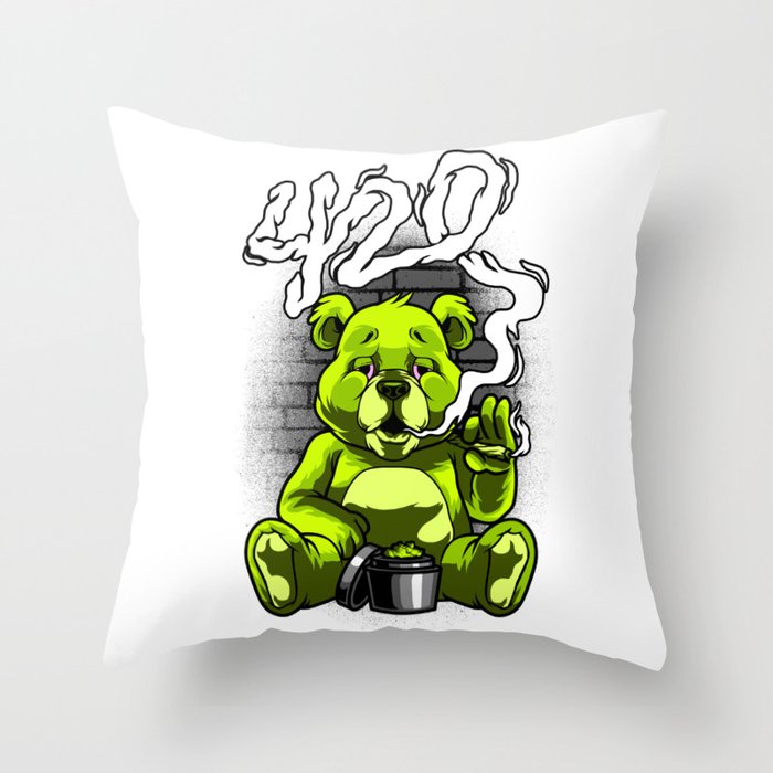 Multicolor 18x18 Funny Bear Stoned Teddy Smoke Weed Marijuana Retro Bear Smoking Cannabis Marijuana Stoner Weed Retro Vintage Throw Pillow 