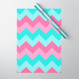 Hot Pink Turquoise Aqua Blue Chevron Zigzag Pattern Print Wrapping Paper