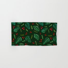 Christmas tree branches and berries - green Hand & Bath Towel