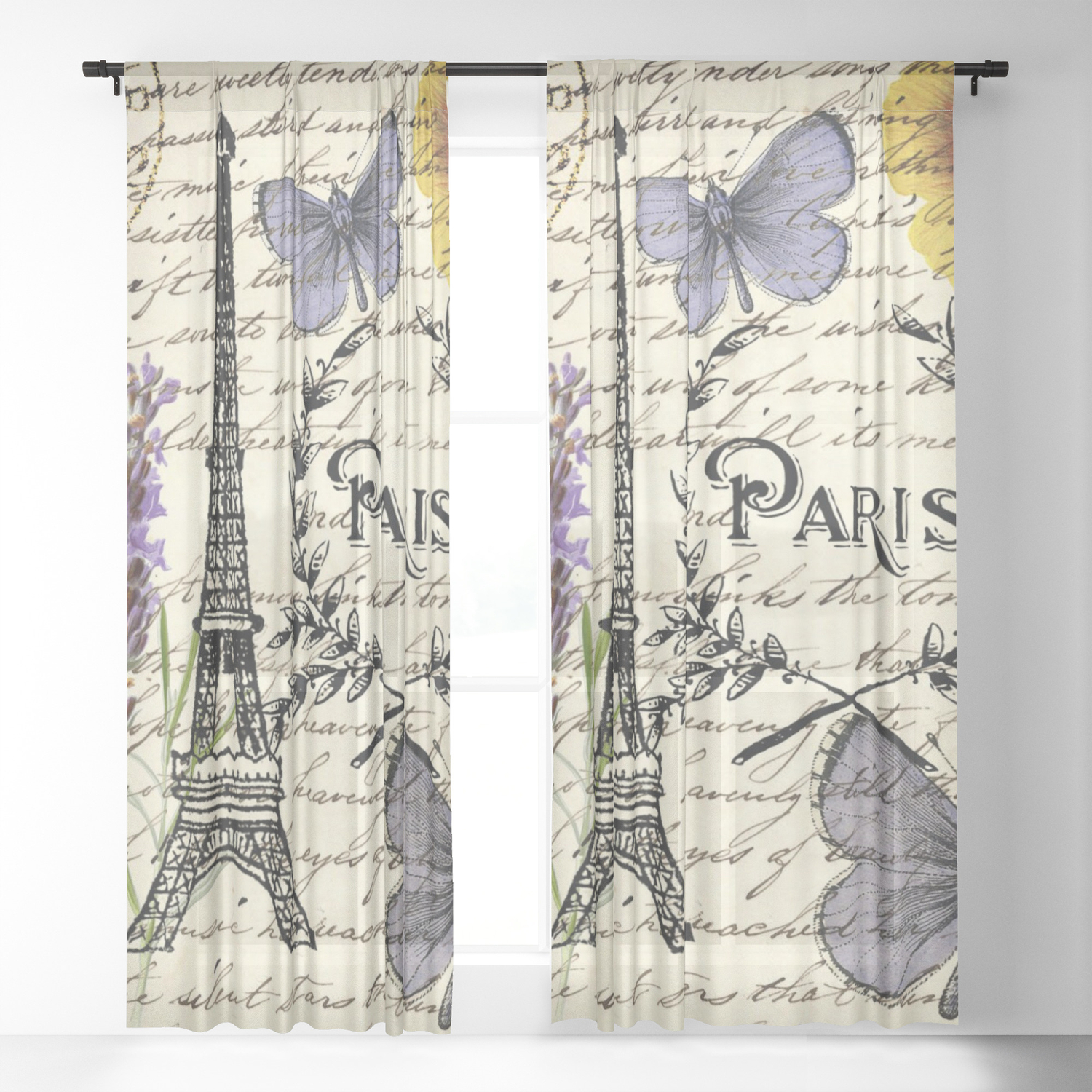 French Botanical Print Purple Butterfly Lavender Floral Paris