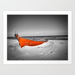 Artistic boat on an Italian beach in the Italian Riviera deserted on the sands nautical black and white photography - photographs - photograph portrait Art Print