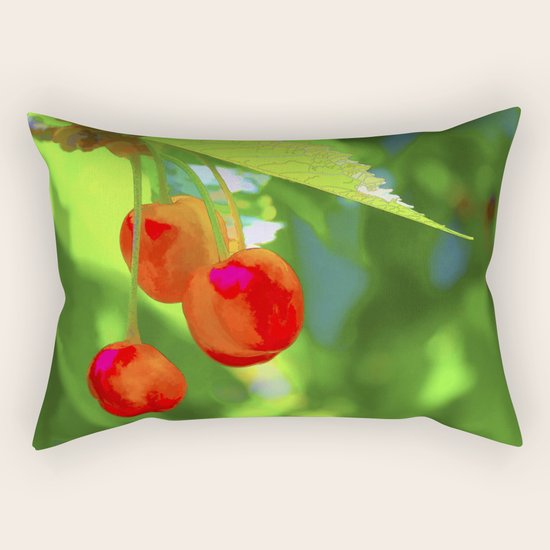 Red Cherries Painting Rectangular Pillow