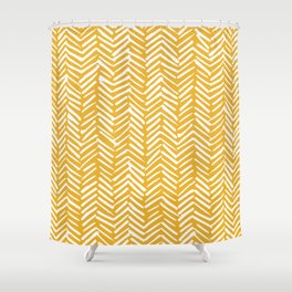Boho Abstract Herringbone Pattern, Summer Yellow Shower Curtain