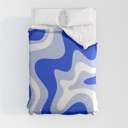 Retro Liquid Swirl Abstract Pattern Royal Blue, Light Blue, and White  Comforter