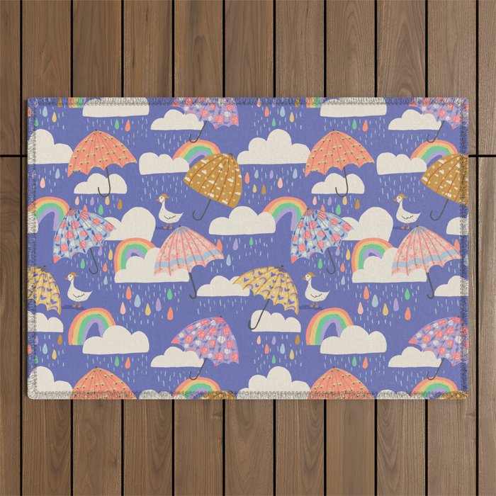 Spring Showers with Ducks Outdoor Rug