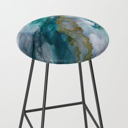 Wild Rush - abstract ocean theme in teal gray gold, marble pattern Bar Stool