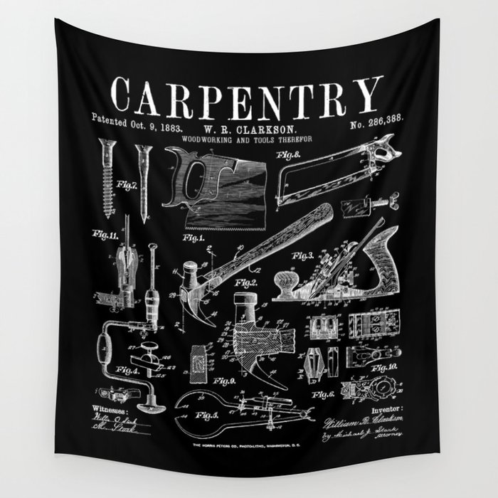 Carpentry Carpenter Tools Handyman Vintage Patent Print Wall Tapestry