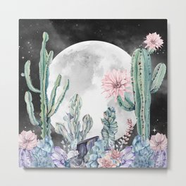 Desert Nights Gemstone Oasis Moon Night Metal Print | Desert, Pattern, Plant, Cactuses, Kids, Graphicdesign, Blush, Photo, Cacti, Moon 