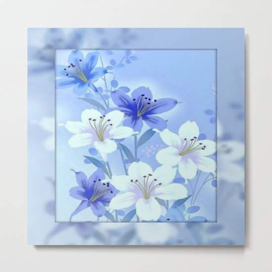 Periwinkle Mirror Floral Metal Print