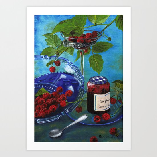 Still-life with raspberries Art Print