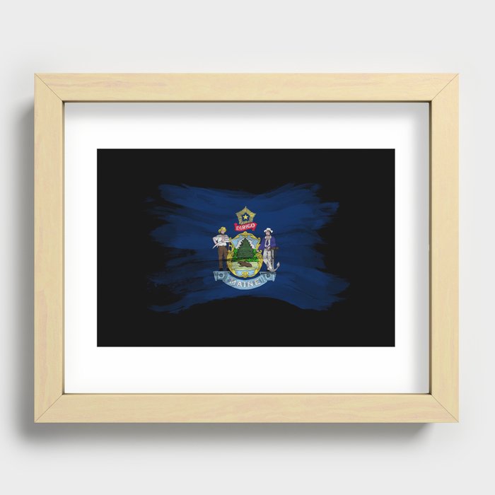 Maine state flag brush stroke, Maine flag background Recessed Framed Print