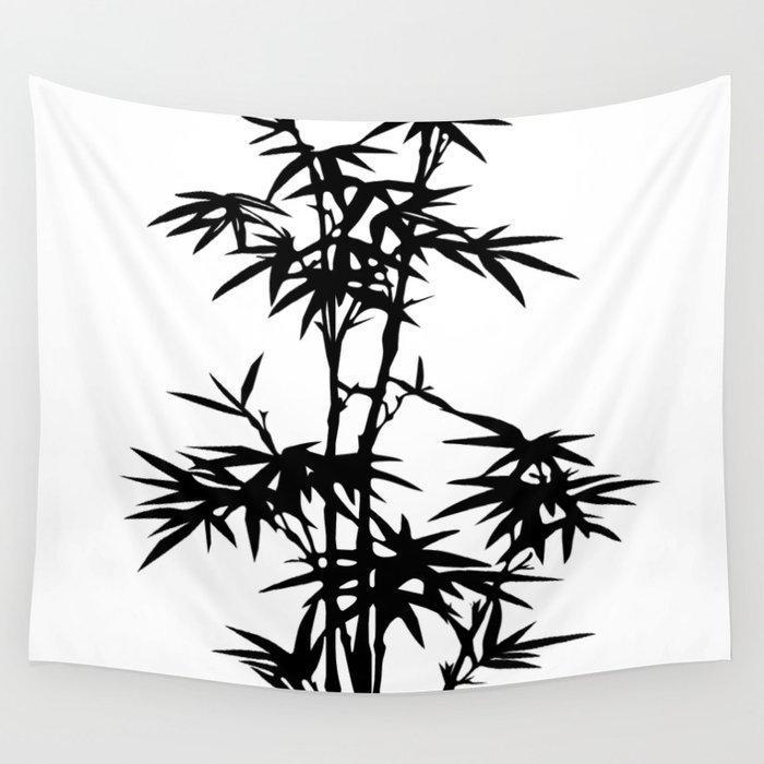 Bamboo Silhouette Black And White Wall Tapestry