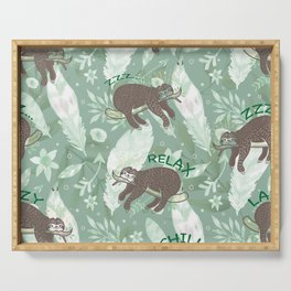 Lazy Boho Sloth On green Background Serving Tray