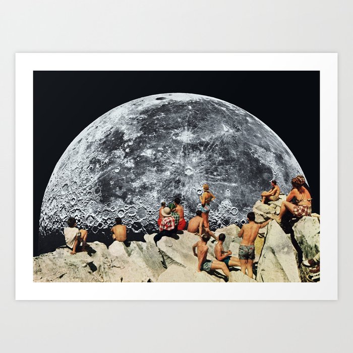 MOONRISE by Beth Hoeckel Kunstdrucke | Collage, Paper, Photomontage, Vintage, Illustration, Natur, Pop-surrealism, Moonrise, Mond, Summer