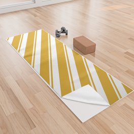[ Thumbnail: Goldenrod and White Colored Stripes Pattern Yoga Towel ]