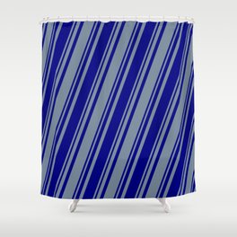 [ Thumbnail: Blue and Light Slate Gray Colored Stripes Pattern Shower Curtain ]