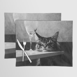 The Nightwatch Cat at the Absinthe bar black and white photograph / art photography Placemat