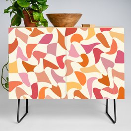 Abstract Wavy Checkerboard in Orange, Pink & Yellow Credenza