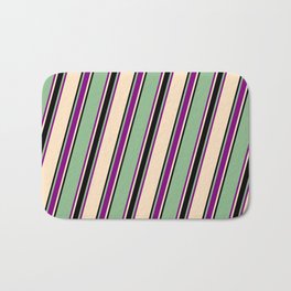 [ Thumbnail: Dark Sea Green, Purple, Bisque, and Black Colored Lines Pattern Bath Mat ]