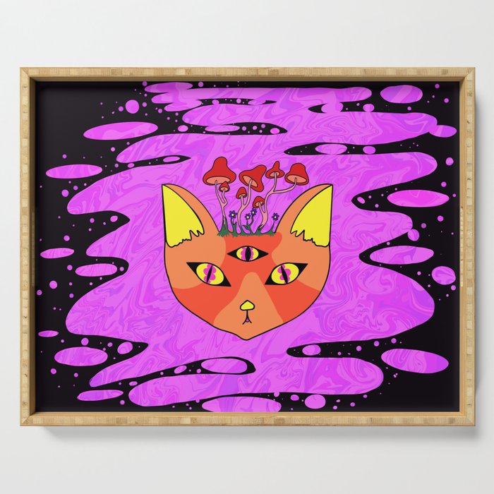 Trippy Pink Cat Serving Tray