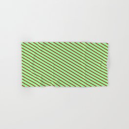 [ Thumbnail: Green & Brown Colored Lined Pattern Hand & Bath Towel ]