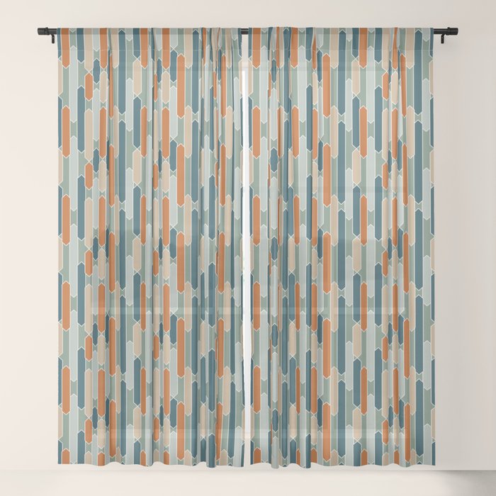 Modern Tabs In Dark Teal Burnt Orange Olive Sheer Curtain By Fischerfinearts Society6