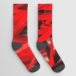 Brick Burgundy Red & Black Energetic Linear Line Abstract Painting Socks
