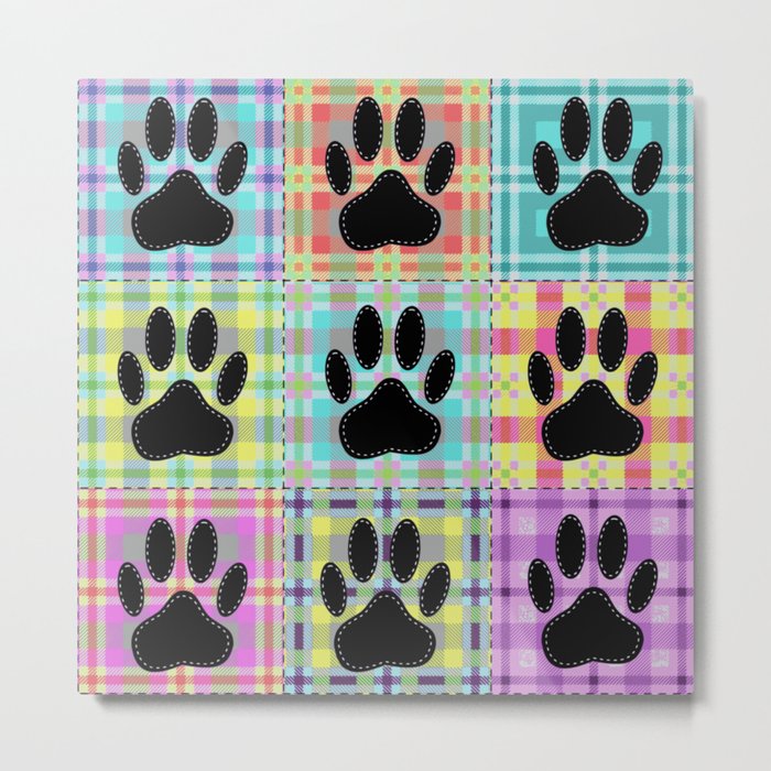 Colorful Quilt Dog Paw Print Drawing Metal Print