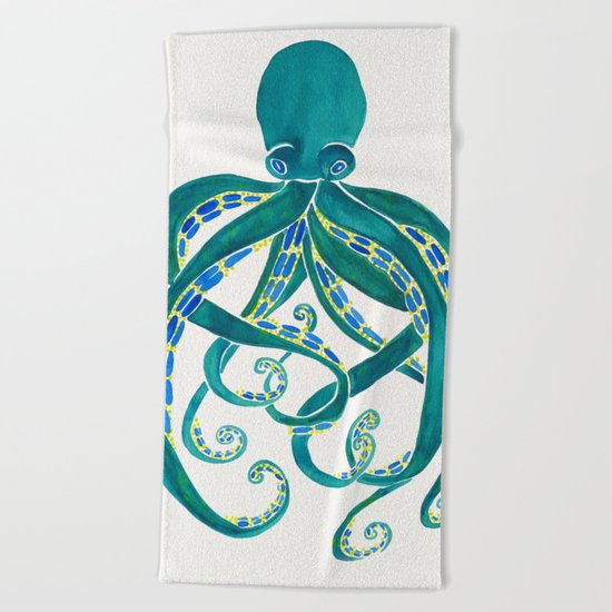 Watercolor Octopus Beach Towel