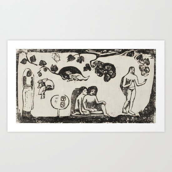 Women Animals and Foliage from Suite of Late Wood-Block Prints (ca 1898-1899) by Paul Gauguin Print by LindenDesigns |