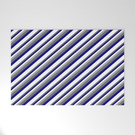 [ Thumbnail: Dark Gray, Dim Gray, Blue & White Colored Striped Pattern Welcome Mat ]