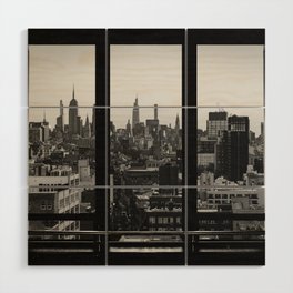 New York City Window | Black and White Surreal Manhattan Views Wood Wall Art