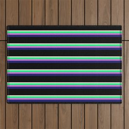 [ Thumbnail: Beige, Green, Orchid, Midnight Blue, and Black Colored Lined Pattern Outdoor Rug ]