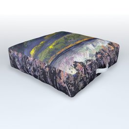 The Train Whistle Echos in Glenwood Canyon Outdoor Floor Cushion | Coloradoriver, Glenwoodcanyon, Colorado, Landscape, Train, Historical, Painting, Acrylic, Heavypalette, Unionpacific 