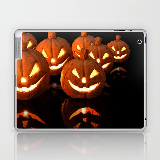 Halloween Pumpkin with Burning Candles on Black Background Laptop & iPad Skin
